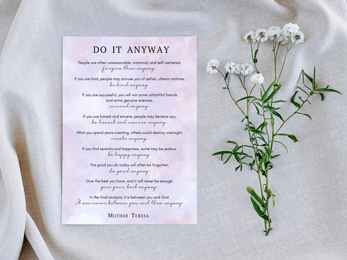 Do It Anyway Prayer by St. Mother Teresa | Catholic Gifts | Catholic Prayers | Mother Teresa