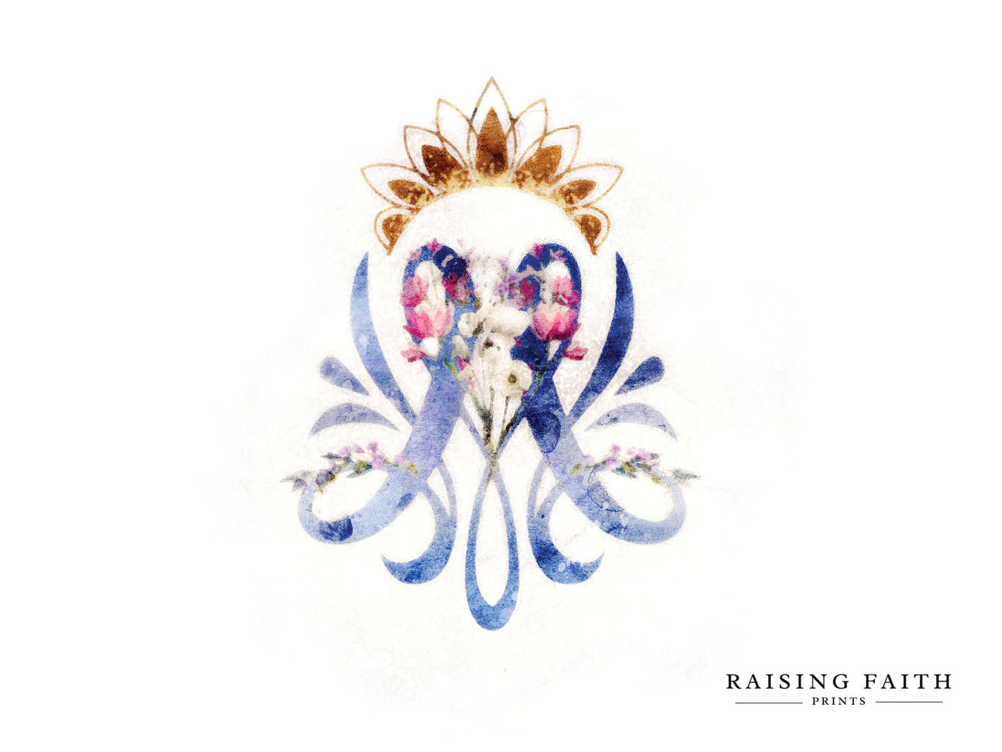 Virgin Mary Monogram Print | Catholic Artwork | Virgin Mary | Auspices | Catholic Baptism Gift | Auspice Maria | Wedding Gift | Marian M