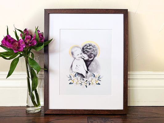 St. Joseph and the Child Jesus Print | Catholic Art | Catholic Gift | Saint Joseph | Baptism Gift | Catholic Gifts for Men
