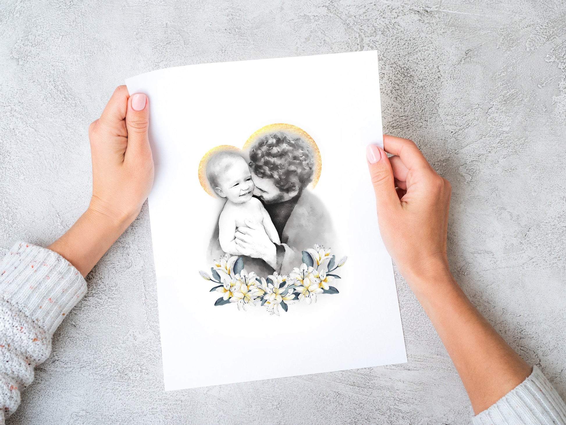 St. Joseph and the Child Jesus Print | Catholic Art | Catholic Gift | Saint Joseph | Baptism Gift | Catholic Gifts for Men