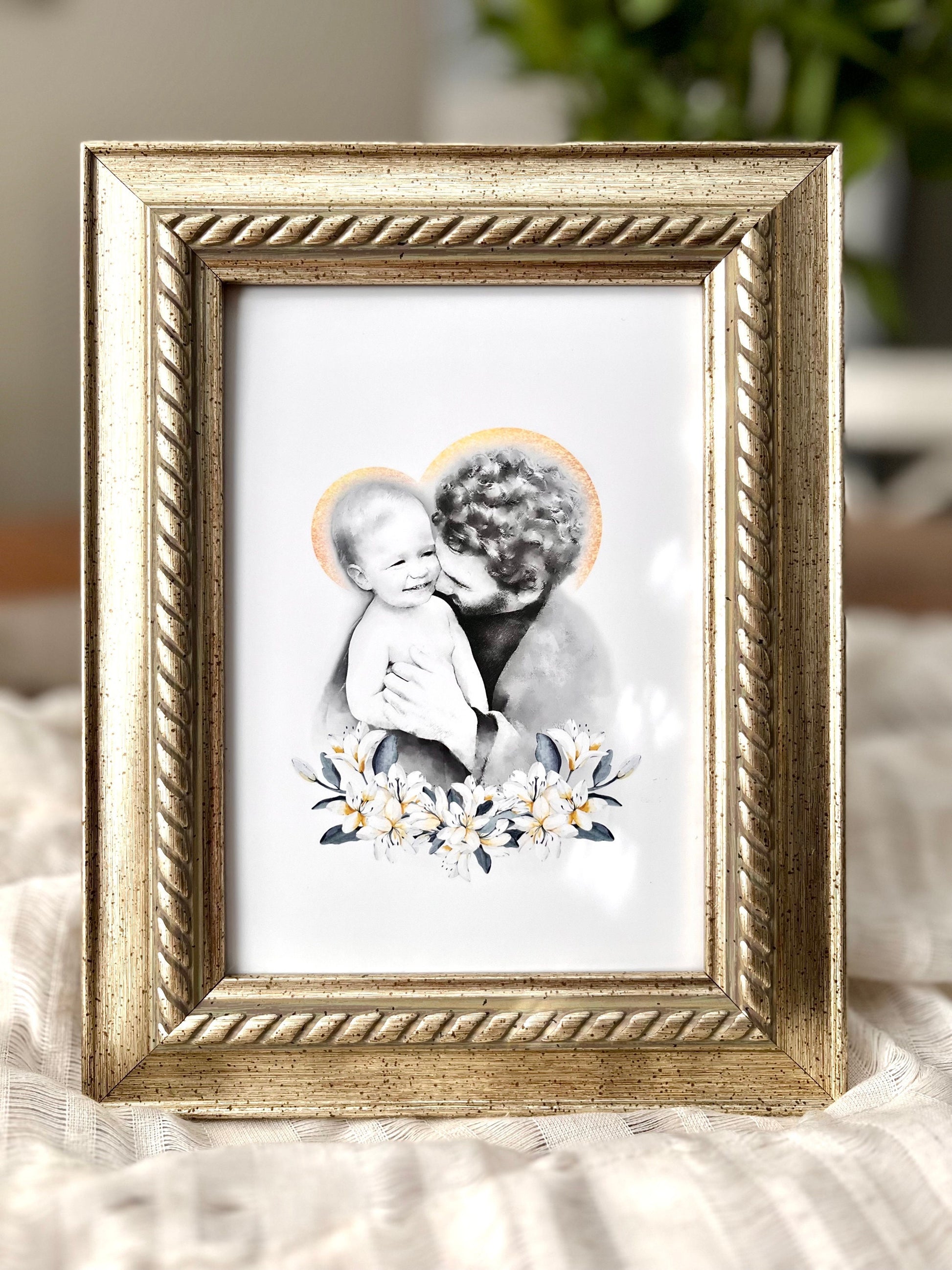 St. Joseph and the Child Jesus Print | Catholic Art | Catholic Gift | Saint Joseph | Baptism Gift | Catholic Gifts for Men