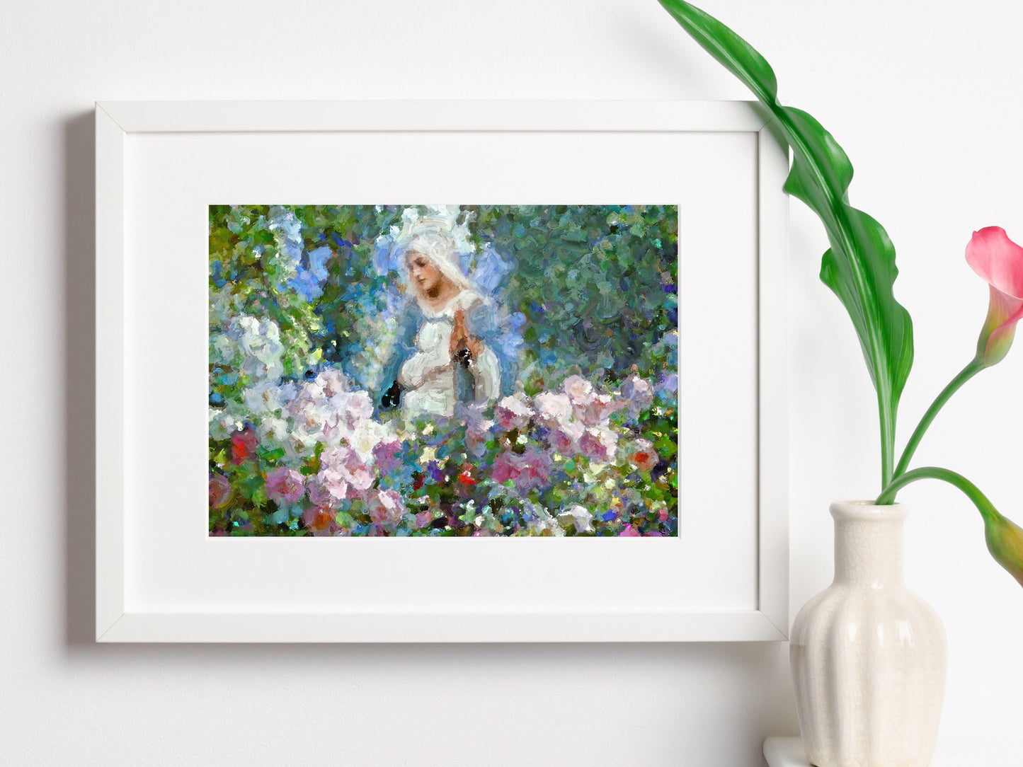 Our Lady Among the Flowers | Catholic Artwork | Virgin Mary | Virgin Mary Image | Catholic Gift | Mother Mary | Catholic Gifts for Women