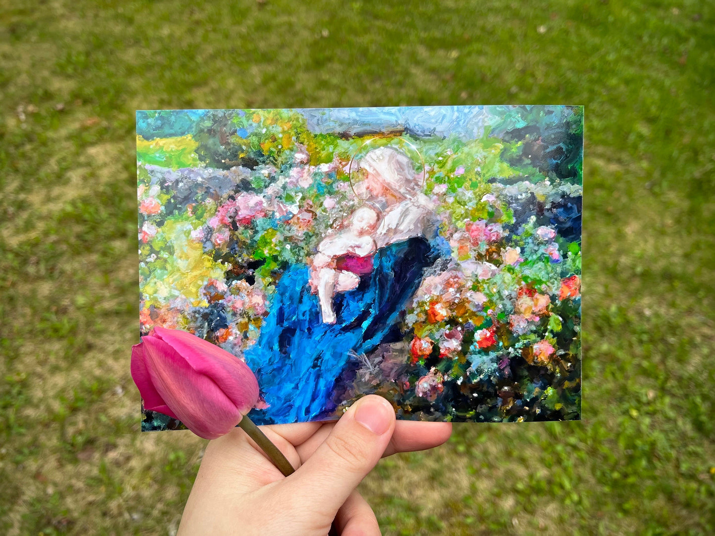 Our Lady Among the Flowers | Catholic Artwork | Virgin Mary | Virgin Mary Image | Catholic Gift | Mother Mary | Catholic Gifts for Women