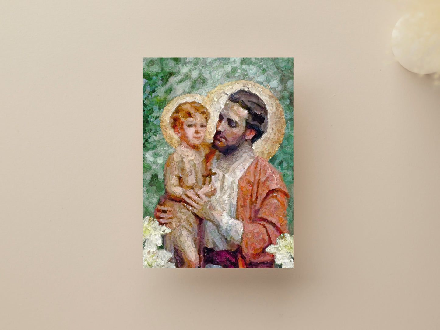 St. Joseph and Jesus Among the Lilies Print | Catholic Art | Catholic Gift | Saint Joseph | Baptism Gift | Catholic Gifts for Men