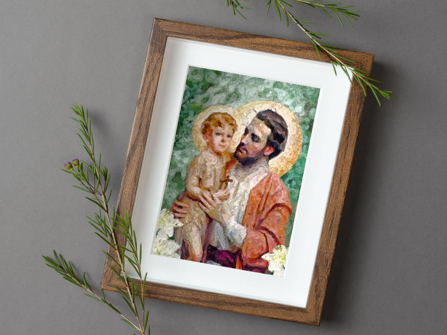 St. Joseph and Jesus Among the Lilies Print | Catholic Art | Catholic Gift | Saint Joseph | Baptism Gift | Catholic Gifts for Men