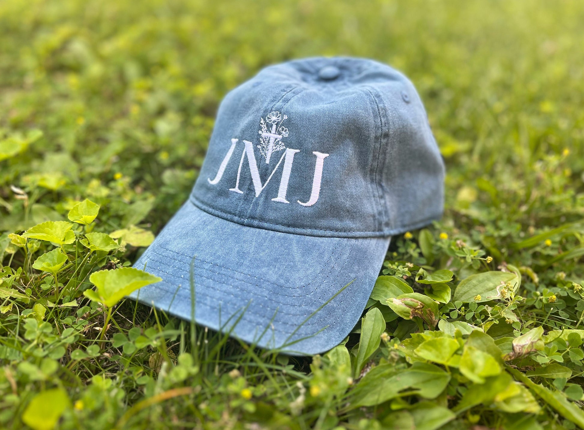 JMJ Blue Embroidered Ball Cap | Catholic Hat | Catholic Gifts for Women | Catholic Gifts for Godparents | Confirmation Gift