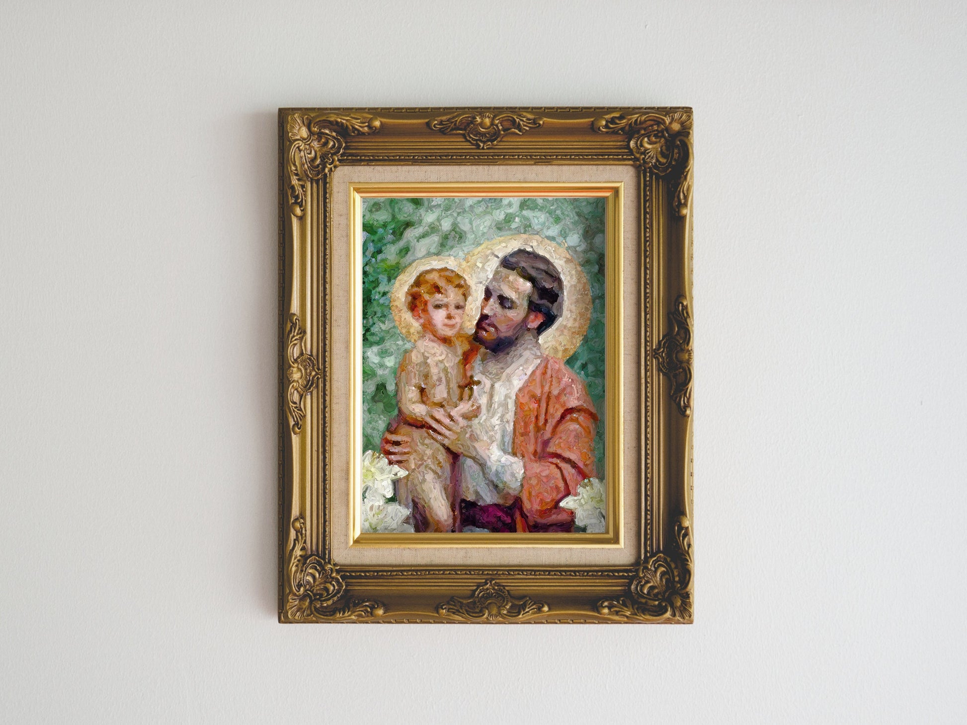 St. Joseph and Jesus Among the Lilies Print