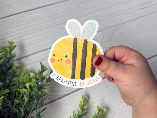 I Bee-Lieve in Jesus Sticker | Catholic Sticker | Catholic Gift | Godparent Gift | Catholic Wedding Favor | Catholic Kids Gift